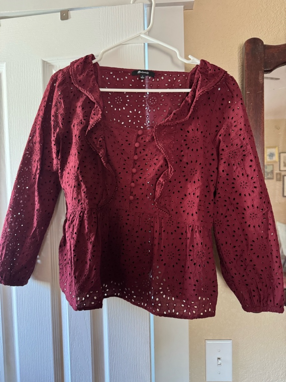 Madewell Women’s Eyelet Peplum Blouse - Burgundy